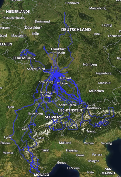 Mein Motorradnavi zeigt mir wo ich schon überall g